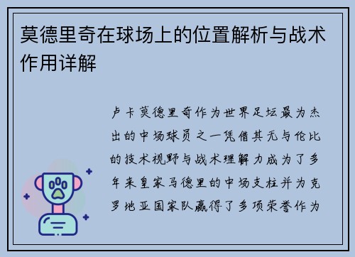 莫德里奇在球场上的位置解析与战术作用详解